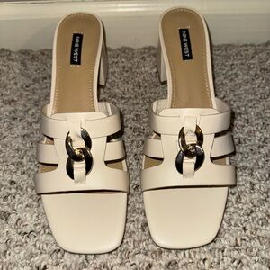 Nine West Cream Heel Sandals with Gold Accents